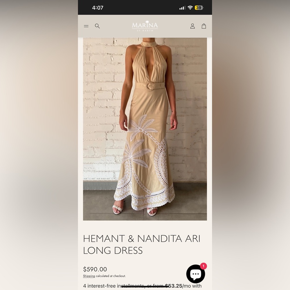 HEMANT & NANDITA Tan Maxi dress with White Detailing